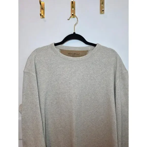 Eddie Bauer Shirt Mens Large Cream Long Sleeve Waffle Thermal Crewneck Neutral - Picture 2 of 6